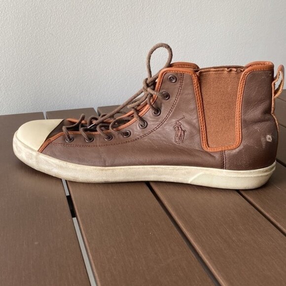 Polo By Ralph Lauren Men Brown Francisco Leather High Top Sneakers Size 13D - Picture 15 of 16